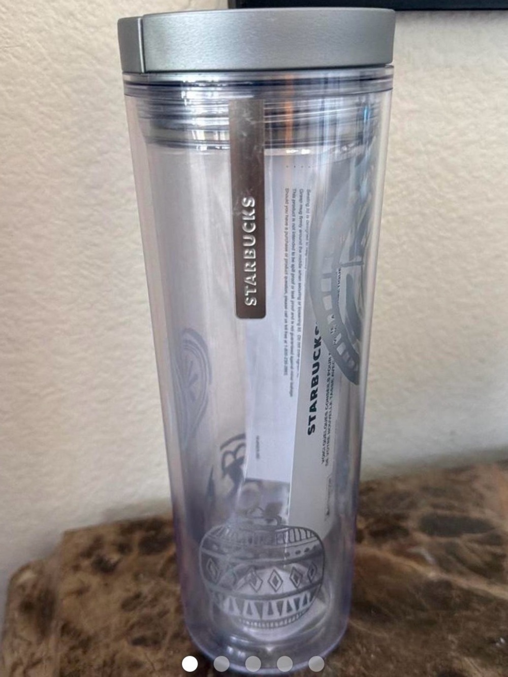NWT Starbucks 2015 Limited Edition Silver Ornament Travel Tumbler 16oz new
